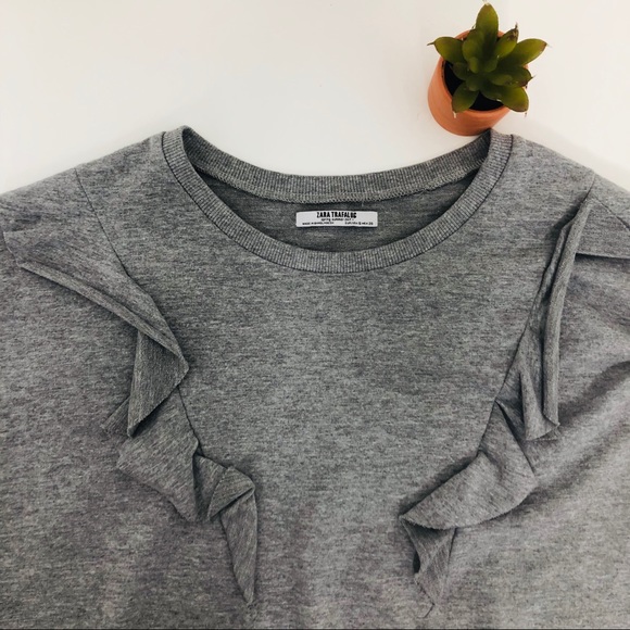 Zara Trafaluc Cropped Sweater w/ Ruffle Detail - Picture 2 of 3